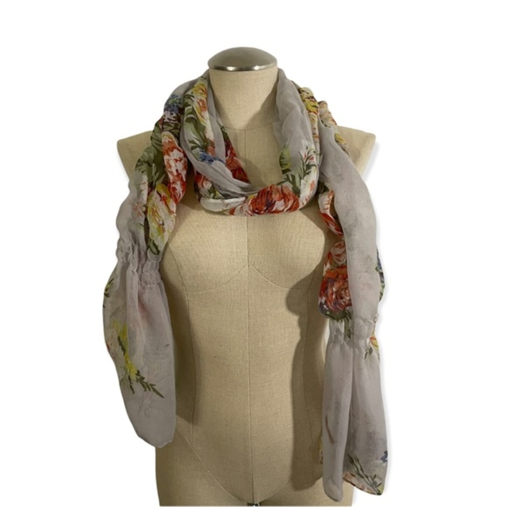 Rue 21 etc. Grey with Red Pink Floral Scarf Wrap